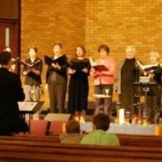 The choir rehearsing for a Sunday morning service