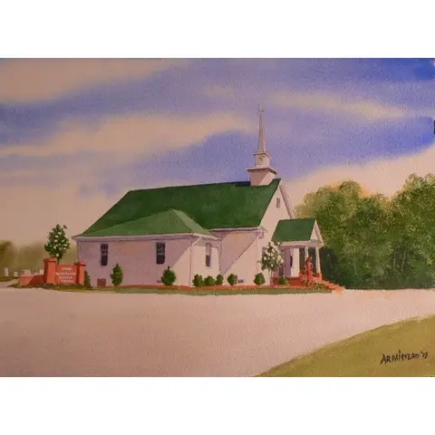 Unity Presbyterian Church Plantersville MS - painting by John Armistead