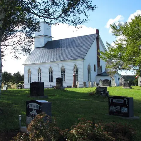 St. James Presbyterian Church and graveyard - Big Bras D'or NS - photo courtesy of Ken Heaton