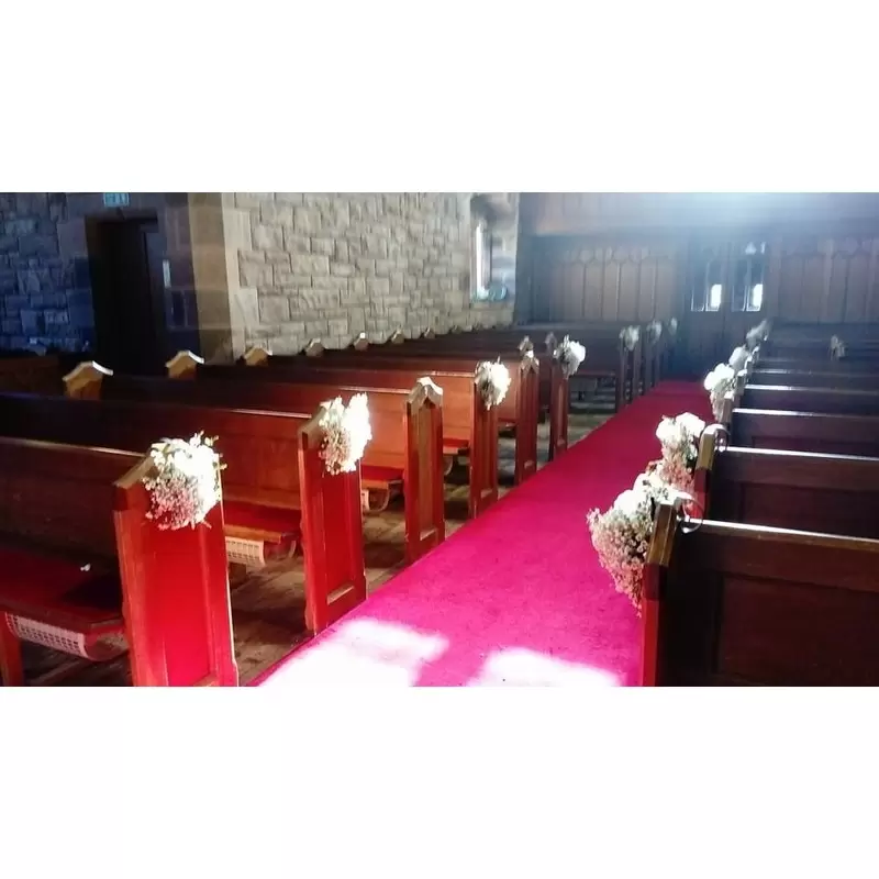 The sanctuary decorated for wedding