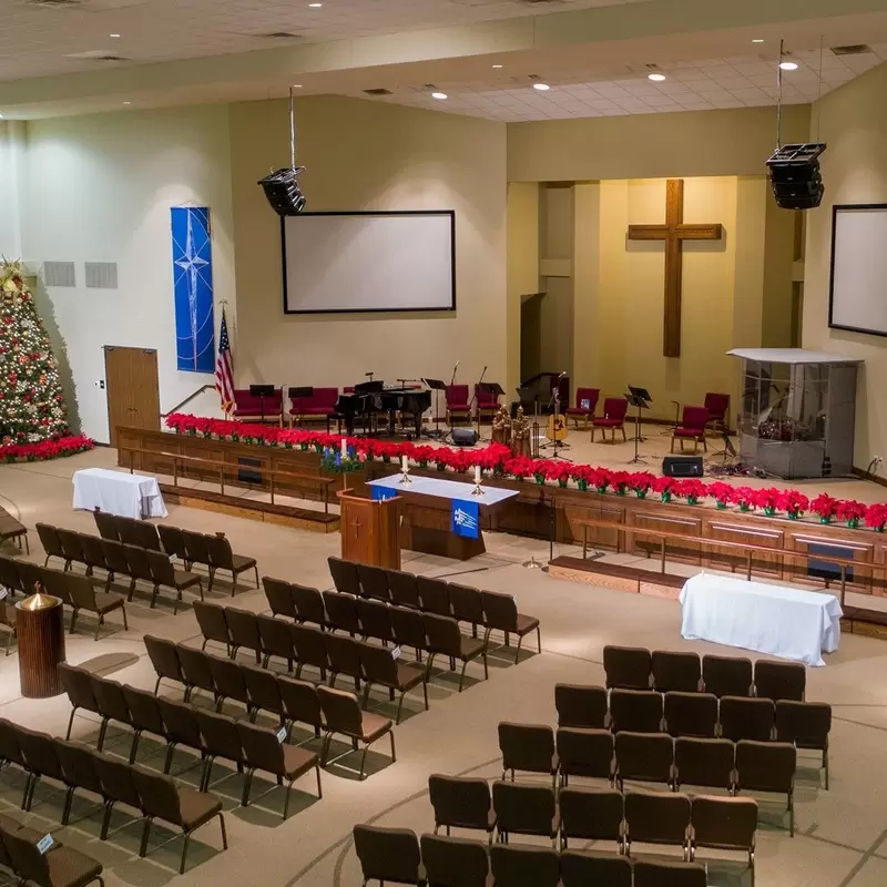 The sanctuary decorated for Christmas