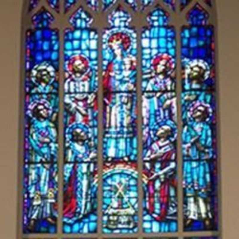 Stained glass window at Canadian Martyrs Church