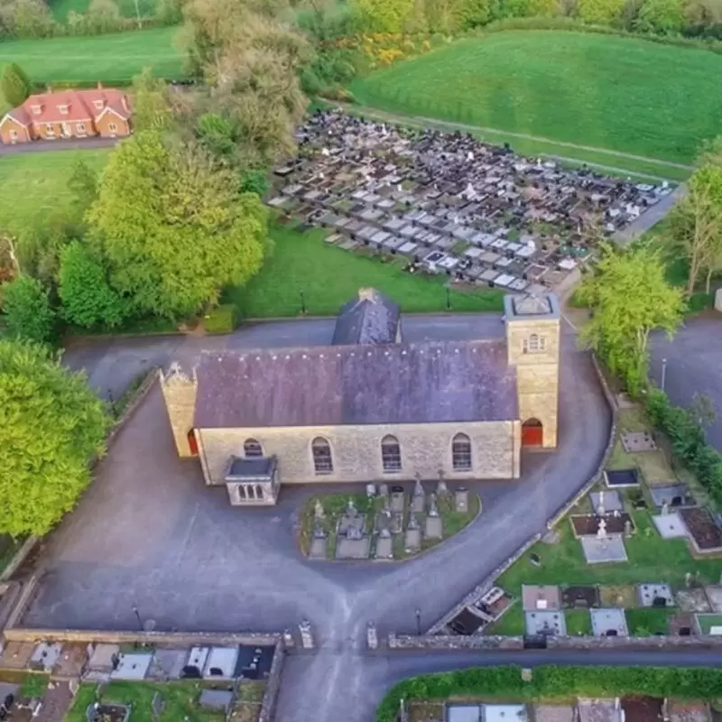 Aerial view of St. Mary's church Urbleshanny