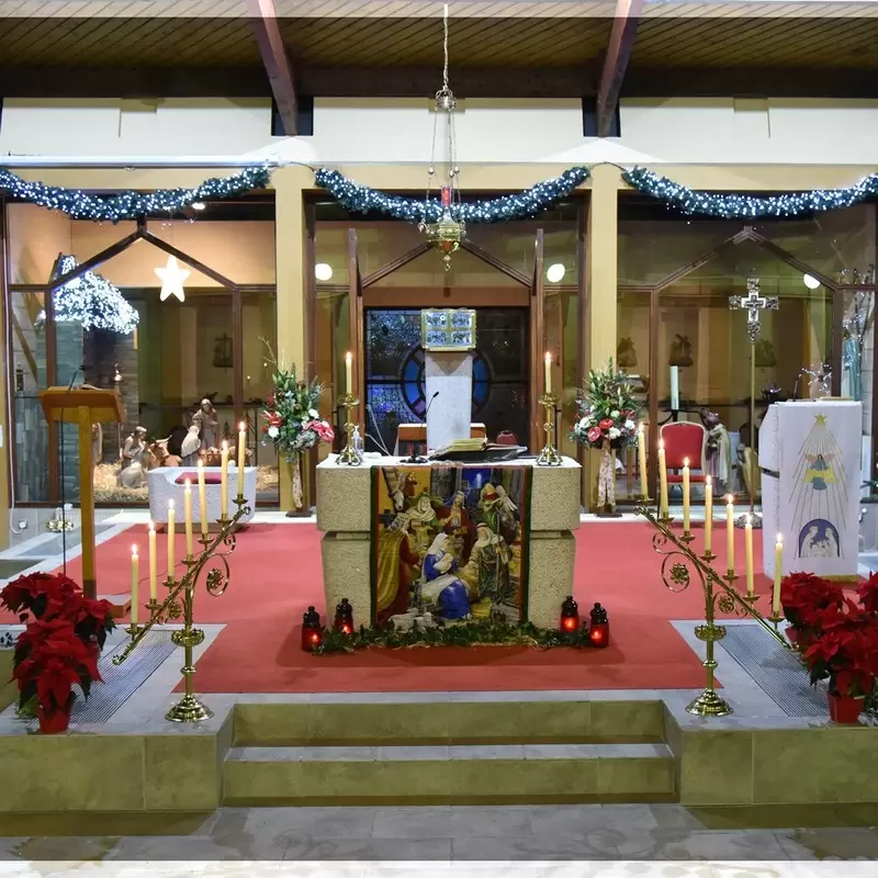 The altar decorated for Christmas