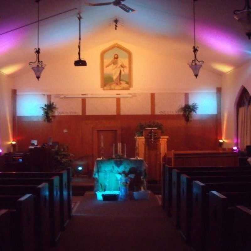 our sanctuary at night with special effects lighting