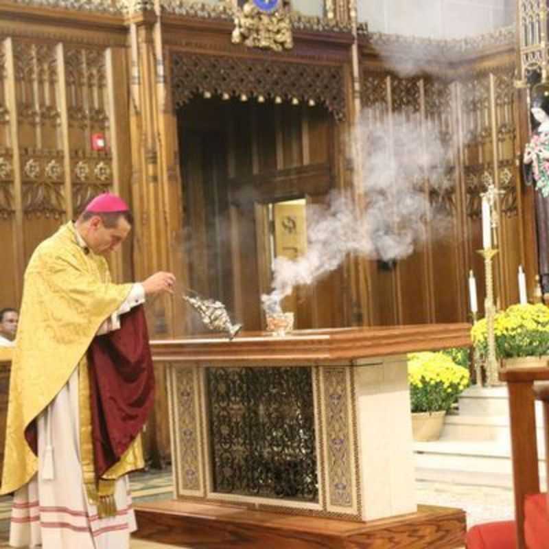 Bishop Frank J. Caggiano incenses the new altar on October 7, 2017, the day of its dedication