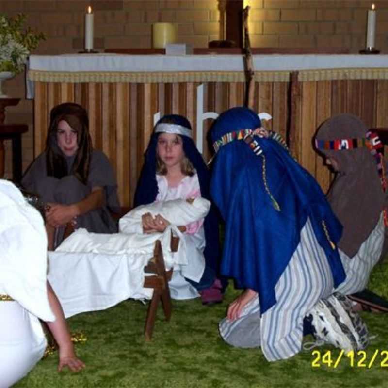 Mary, Joseph and the baby Jesus with Angels and Shepherds