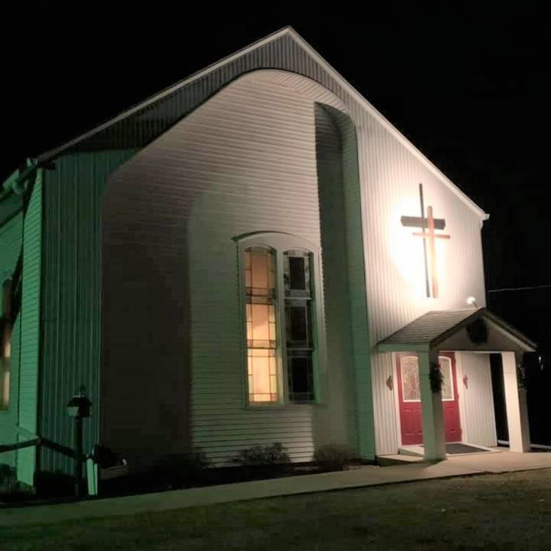 Van Brocklin United Methodist Church at night