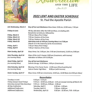 2022 Lent and Easter Schedule
