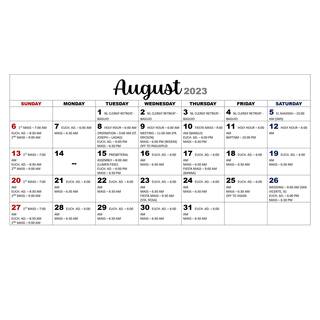 Mass Schedule August 2023