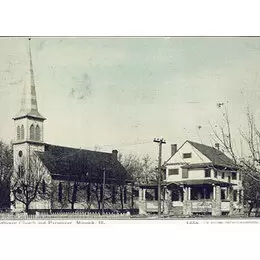 The old parsonage and the church before it was remodeled (1910)